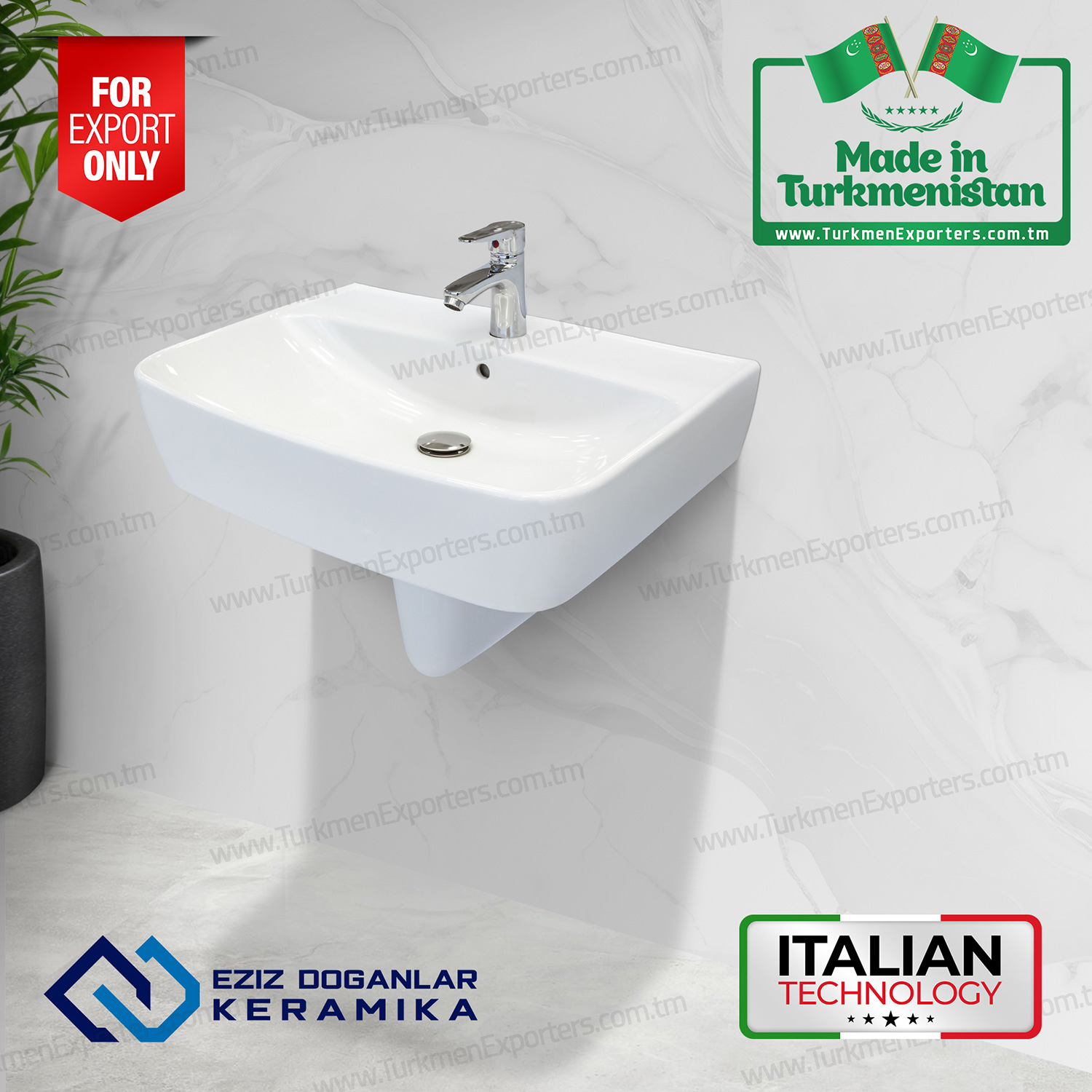 Türkmenistan ürünü seramik yarım ayak lavabo | Eziz Doganlar Keramika