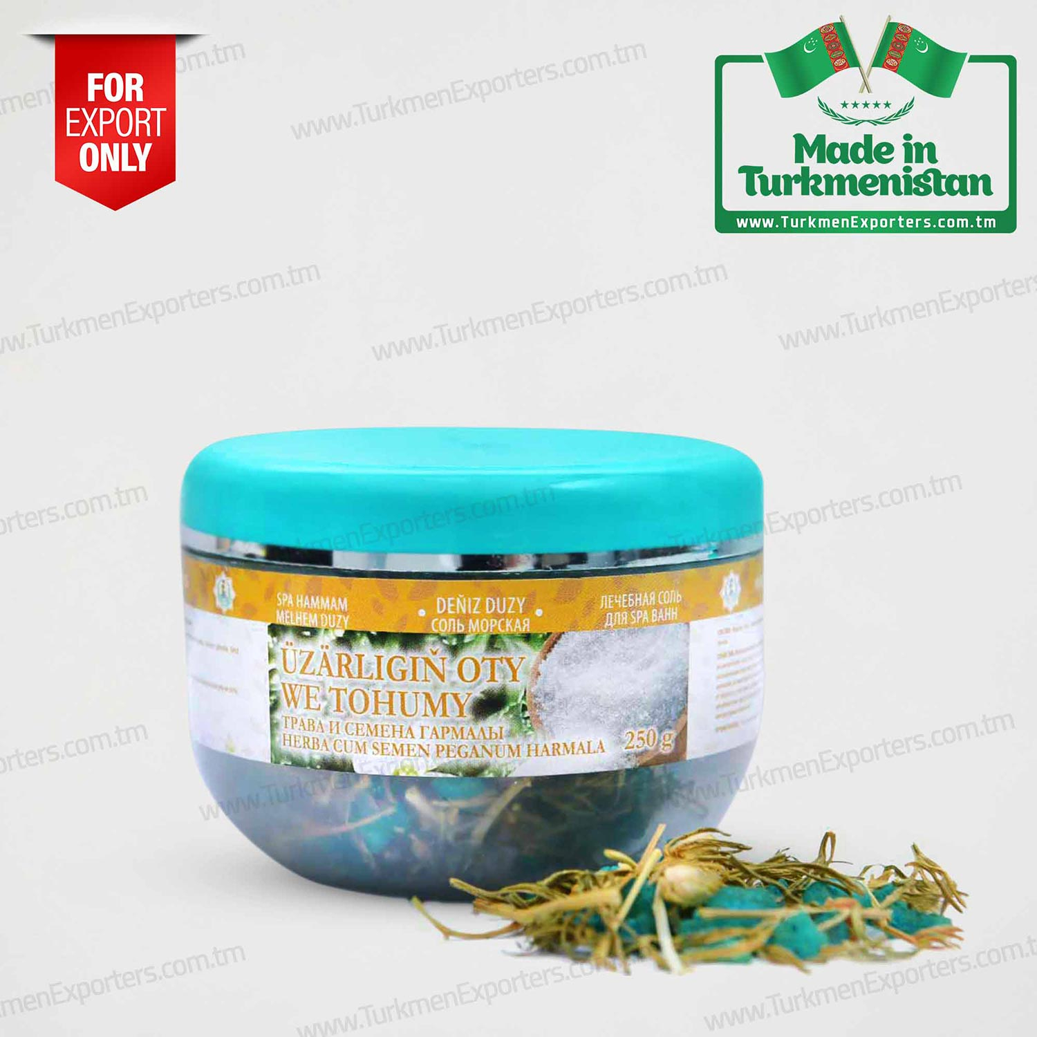 Üzärligiň oty we tohumy melhem duzy 250gr | Bejeriş palçyklaryny we deňiz duzuny gaplaýan kärhana