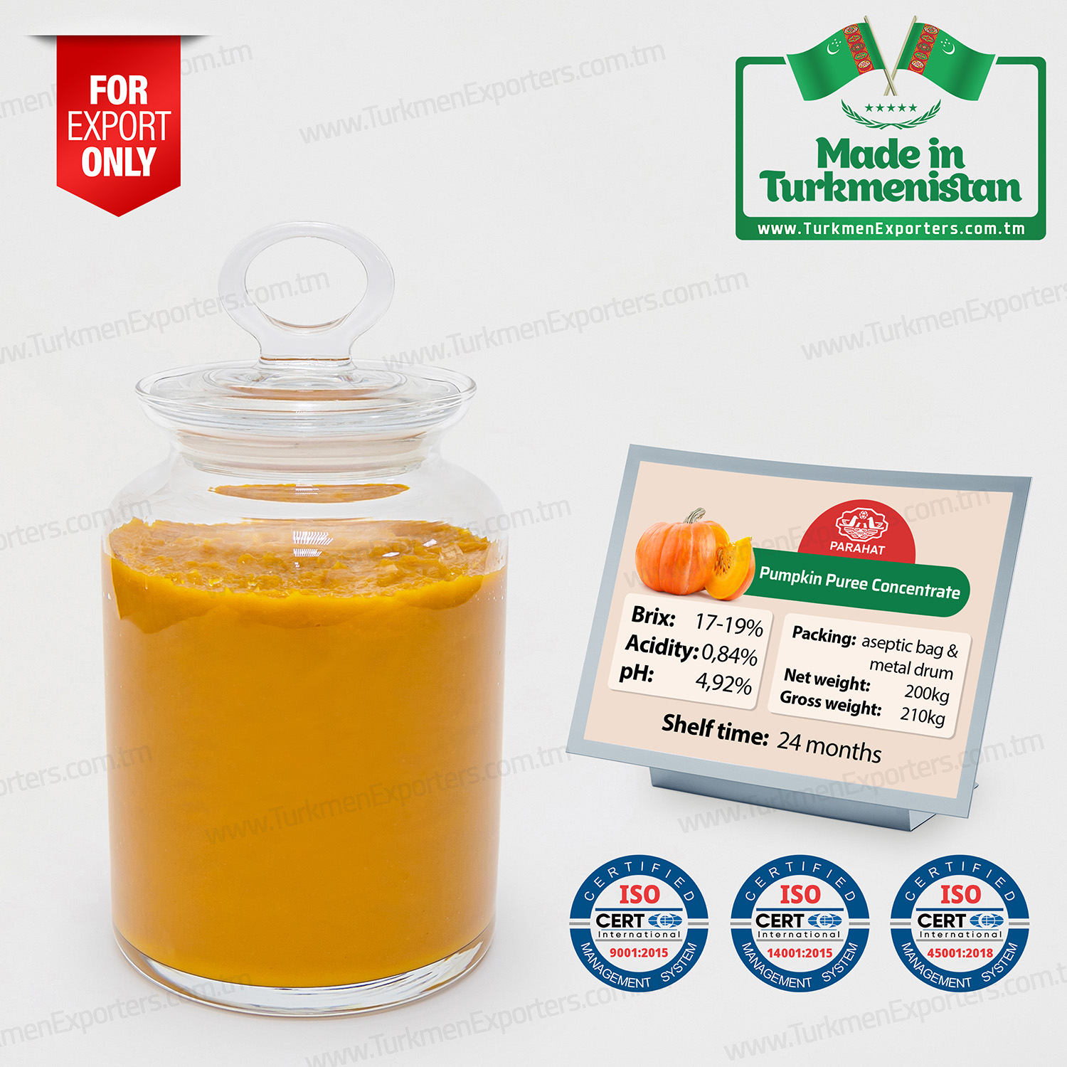 Pumpkin puree concentrate BRIX 17-19% | Parahat fruit puree concentrates factory