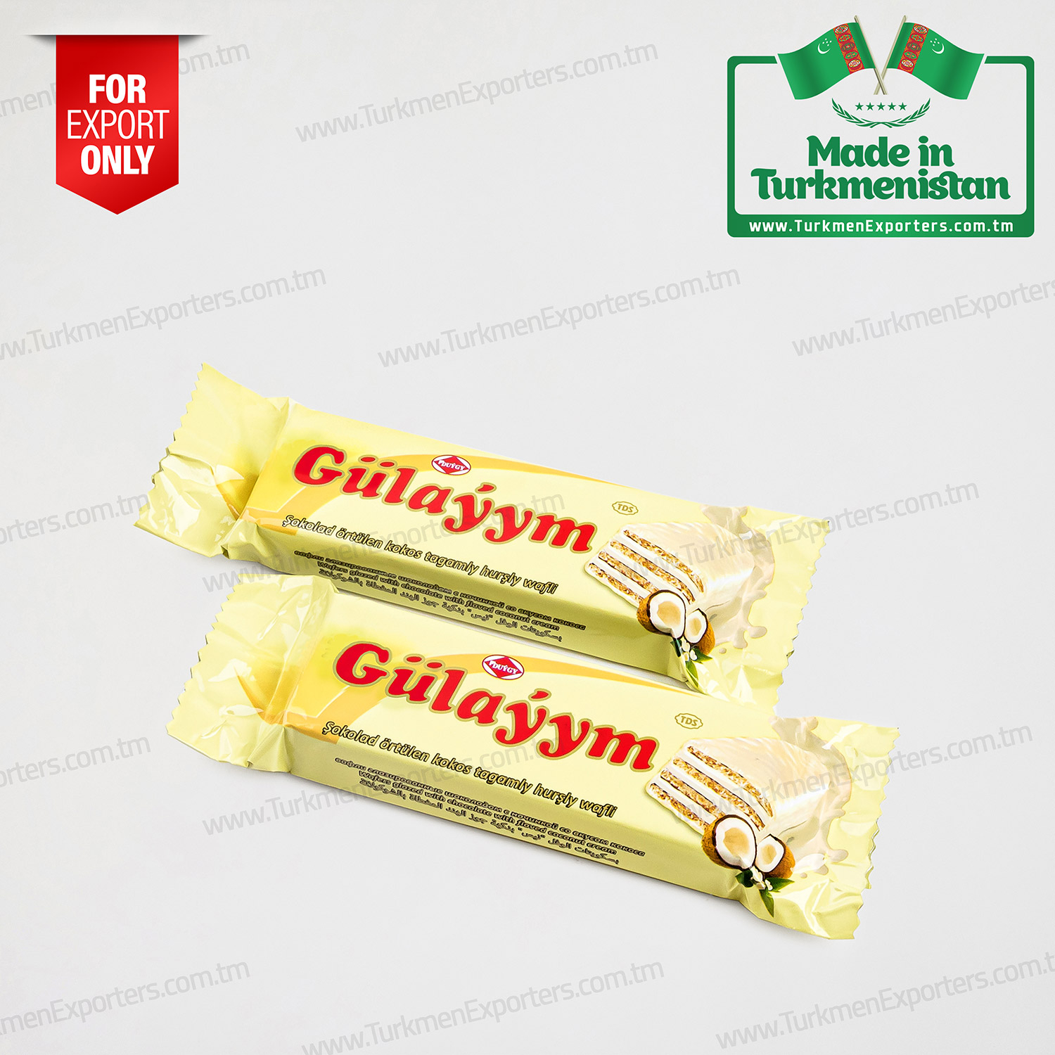 Gülaýym wafers glazed with chocolate coconut flavored filling | Duygy Confectionery Factory