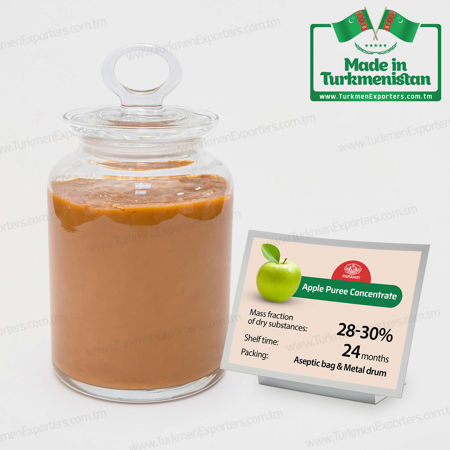 Concentrated apple puree in Turkmenistan wholesale for export | Parahat - Juice Concentrates Factory